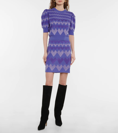 Shop Diane Von Furstenberg Ariella Jacquard Wool-blend Miniskirt In Heart Trail Deep Periwinkle