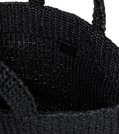 Prada Logo Embroidered Raffia Tote Bag In Black