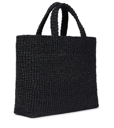 Prada Logo Embroidered Raffia Tote Bag In Black