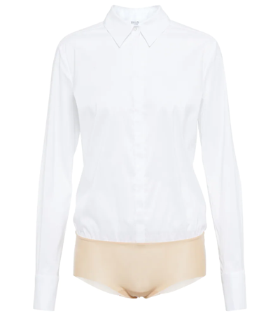 Shop Wolford London Effect Cotton-blend Bodysuit In White