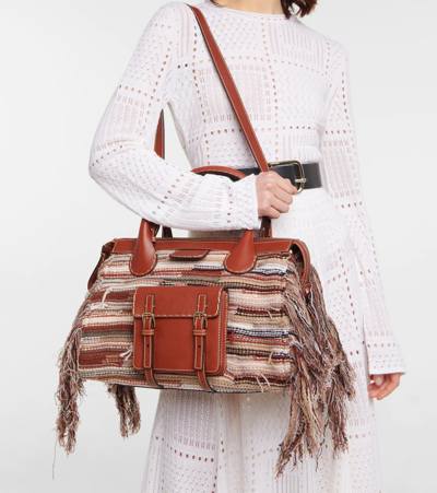 Chloé Edith Medium Striped Recycled Cashmere And Wool-blend And Leather Tote In Multicolor 2