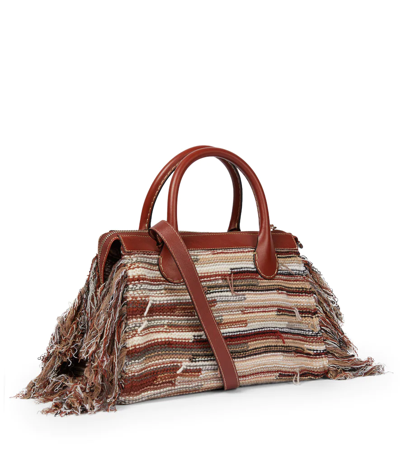 Chloé Edith Medium Striped Recycled Cashmere And Wool-blend And Leather Tote In Multicolor 2