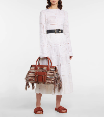 Chloé Edith Medium Striped Recycled Cashmere And Wool-blend And Leather Tote In Multicolor 2