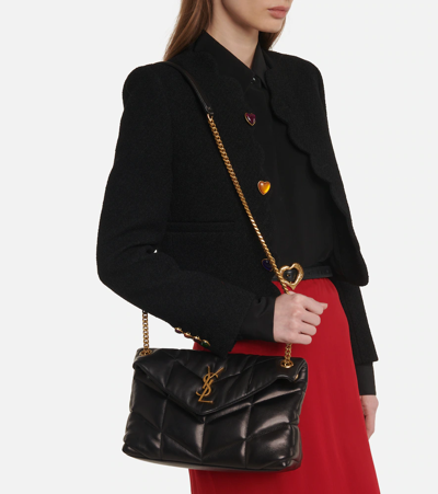 Saint Laurent Loulou Puffer Small Leather Shoulder Bag In Nero Gold