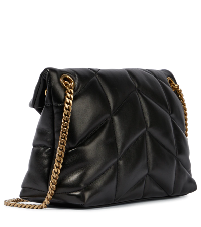 Saint Laurent Loulou Puffer Small Leather Shoulder Bag In Nero Gold