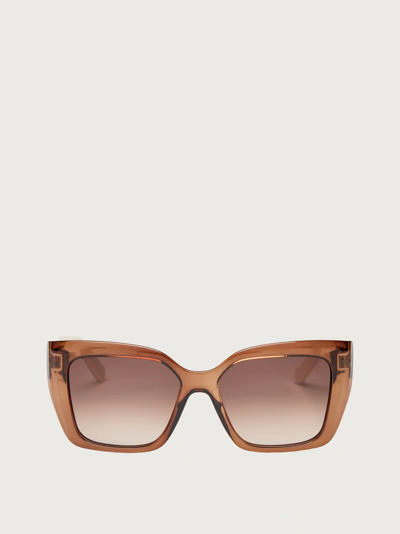 Ferragamo Gancini 55mm Gradient Rectangular Sunglasses In Transparent Brown