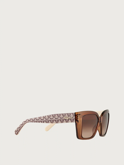 Ferragamo Gancini 55mm Gradient Rectangular Sunglasses In Transparent Brown