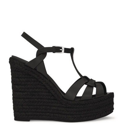 Shop Saint Laurent Tribute Espadrille Wedge Heels 40 In Black