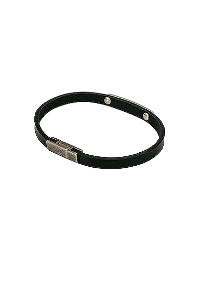 Saint Laurent Black Leather Id Plaque Bracelet In Black & Aged Palladium
