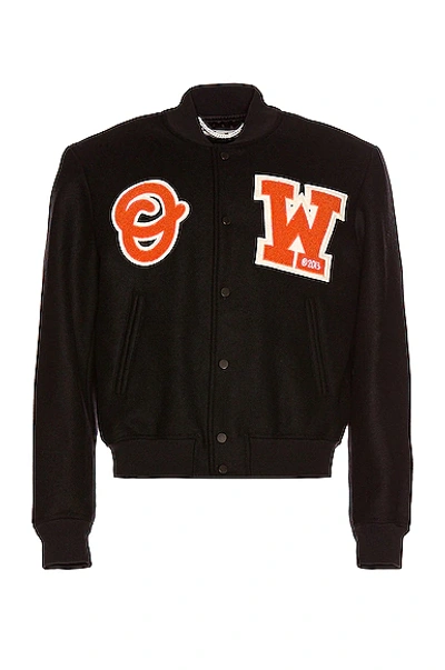 Off-white Black Logo Patch Varsity Jacket In Black & Orange