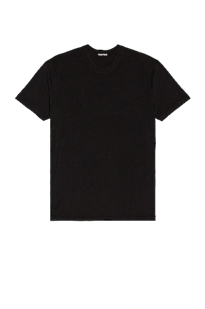 Tom Ford Crewneck T-shirt With Logo Embroidery On The Front And Perforated Design In Cotton Man In Black