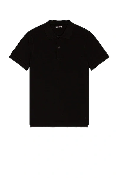 Tom Ford Black Short-sleeves Polo In Cotton Piquet Jersey Man In Black