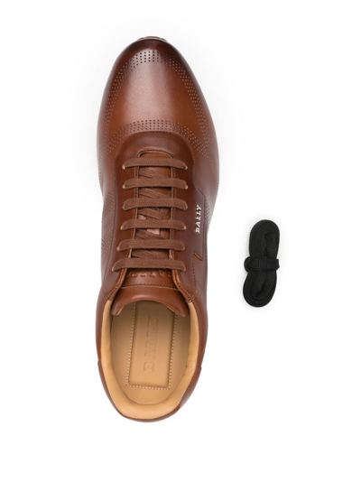 Shop Bally Perforated Striped Sneakers In Brown