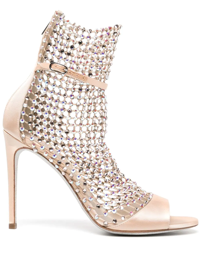 Shop René Caovilla 105mm Crystal-embellished Mesh Sandals In Metallisch