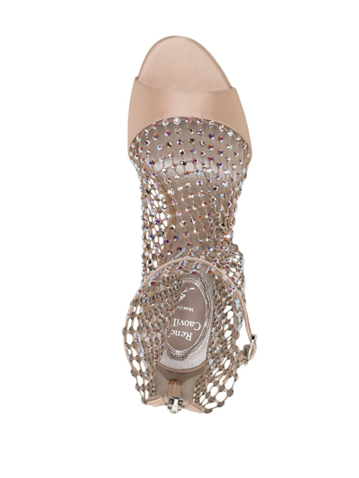 Shop René Caovilla 105mm Crystal-embellished Mesh Sandals In Metallisch