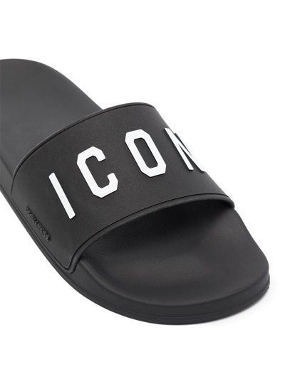 Shop Dsquared2 Logo-print Flat Slides In Schwarz