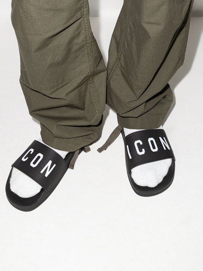 Dsquared2 D-squared2 Mans Black Rubber Slide Sandals With Logo In Schwarz