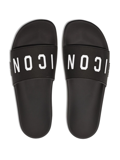 Shop Dsquared2 Logo-print Flat Slides In Schwarz