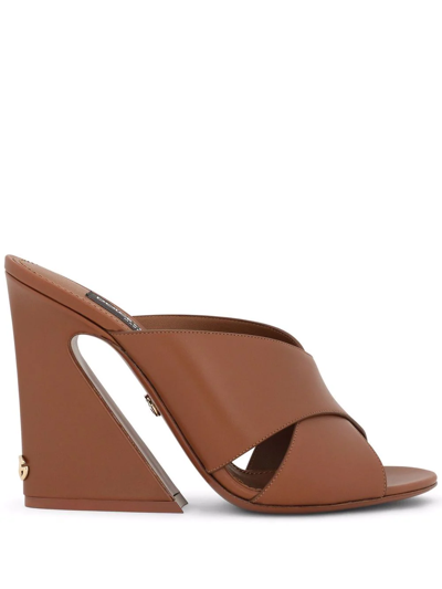 Shop Dolce & Gabbana Tapered-heel Leather Sandals In Brown