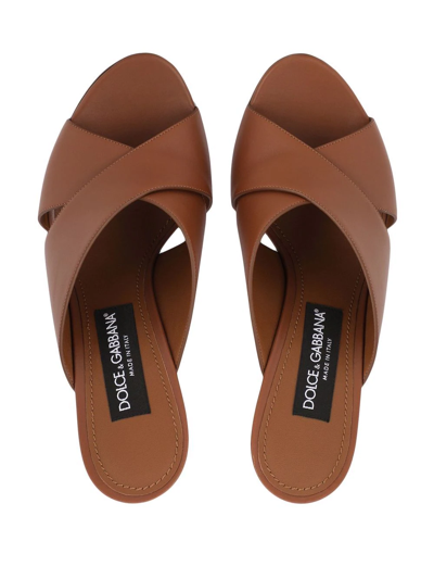 Shop Dolce & Gabbana Tapered-heel Leather Sandals In Brown