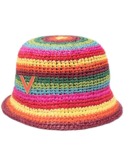 Shop Valentino Weaved Striped Bucket Hat In Grün