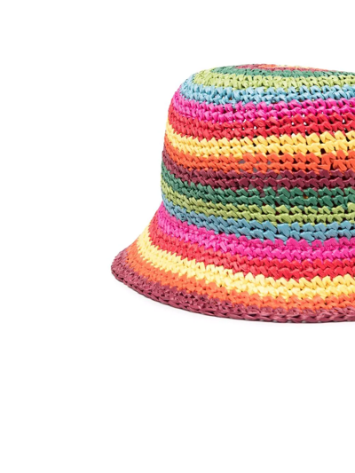 Shop Valentino Weaved Striped Bucket Hat In Grün