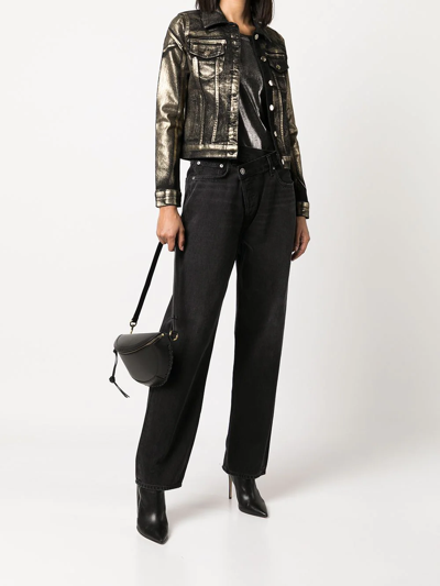 Madison.maison Panelled Foiled-finish Denim Jacket In Brown