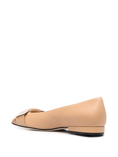 Shop Sergio Rossi Buckle-detail Leather Ballerina Shoes In Nude