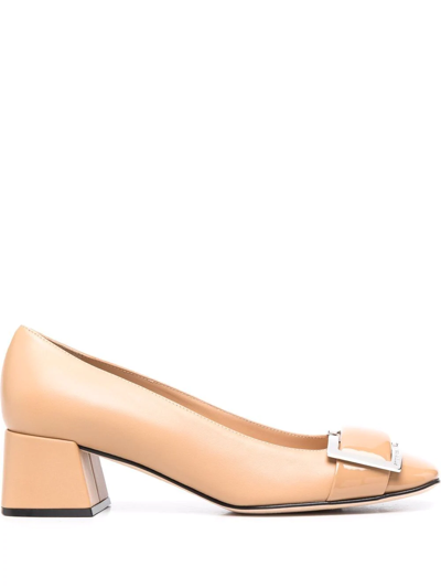 Shop Sergio Rossi Buckle-detail Leather Pumps In Nude