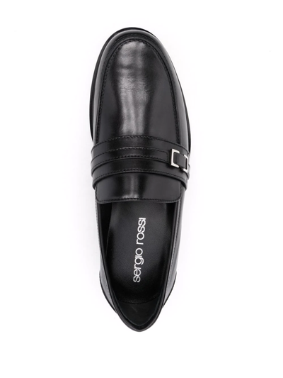 Shop Sergio Rossi Buckle-detail Leather Loafers In Schwarz