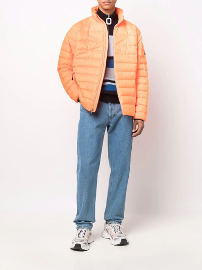 Shop Polo Ralph Lauren Padded Zipped Jacket In Orange