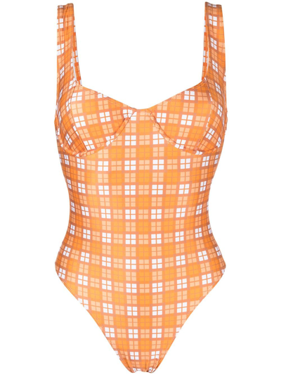 Faithfull The Brand Mona Check Swimsuit In Orange