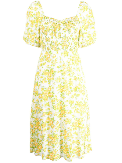 Shop Faithfull The Brand Velika Floral-print Midi Dress In Gelb