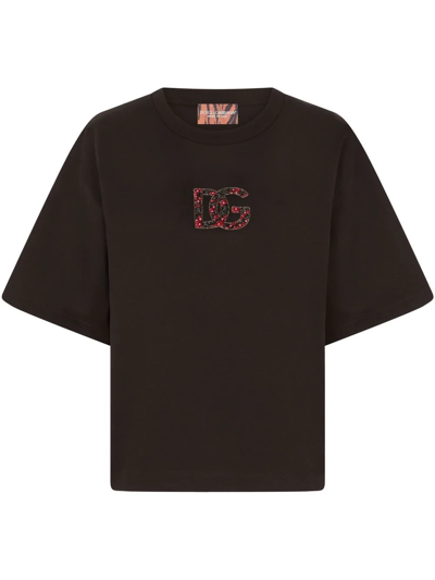 Shop Dolce & Gabbana Embroidered Logo T-shirt In Schwarz