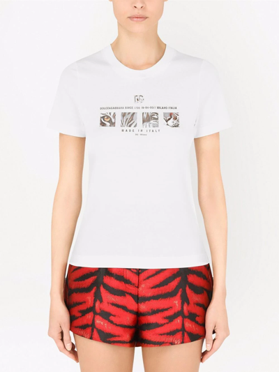 Shop Dolce & Gabbana Tiger Logo-print T-shirt In Weiss