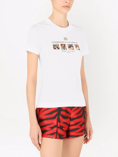 Shop Dolce & Gabbana Tiger Logo-print T-shirt In Weiss