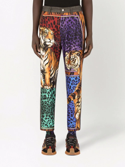 Shop Dolce & Gabbana Tiger-print Trousers In Mehrfarbig