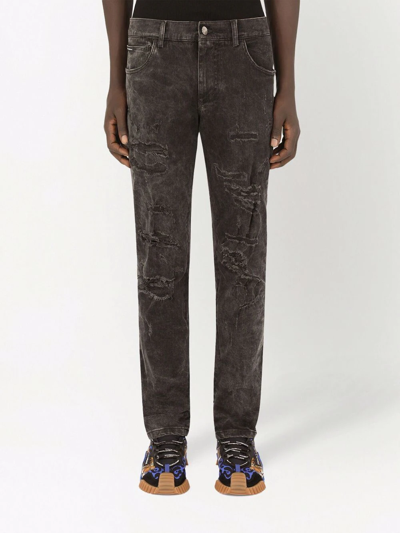 Shop Dolce & Gabbana Tiger-print Cuff Jeans In Schwarz
