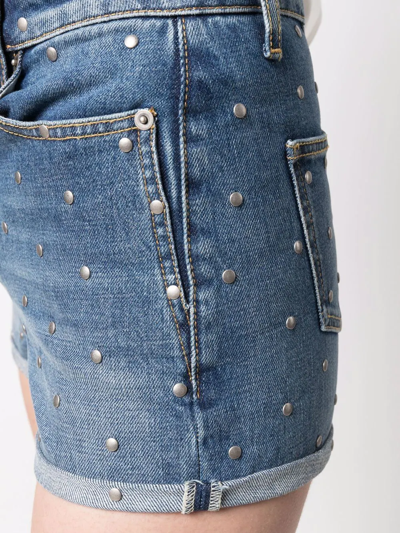 Shop Saint Laurent Stud-embellished Jean Shorts In Blau