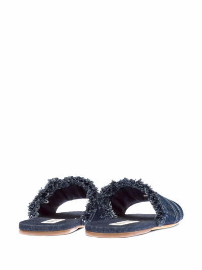 Shop Miu Miu Logo-jacquard Frayed Sandals In Blue