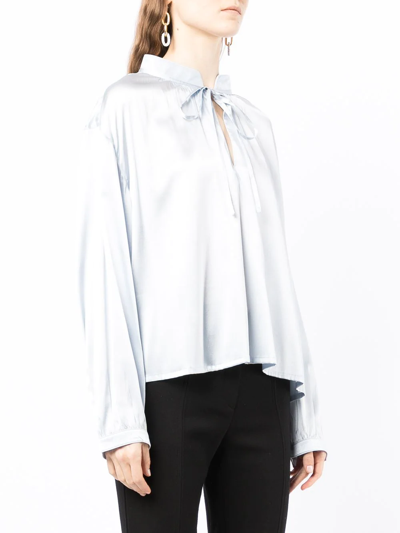 Yves Salomon Tie Neck Blouse In Blue