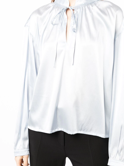 Yves Salomon Tie Neck Blouse In Blue