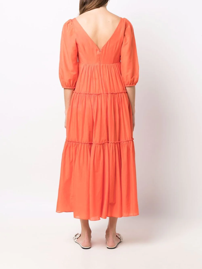 Shop Marchesa Notte V-neck Tiered Midi Dress In Orange