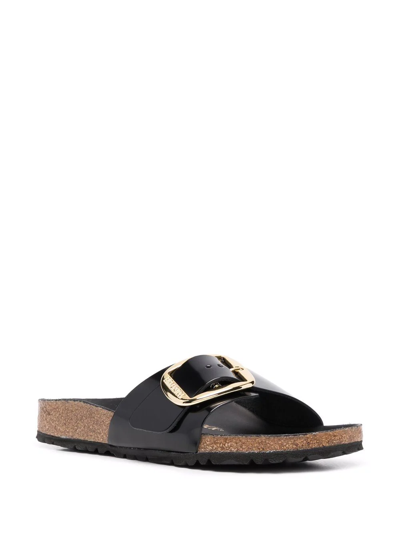Birkenstock Madrid Slide In Lacquered Leather With Large Buckle In Schwarz
