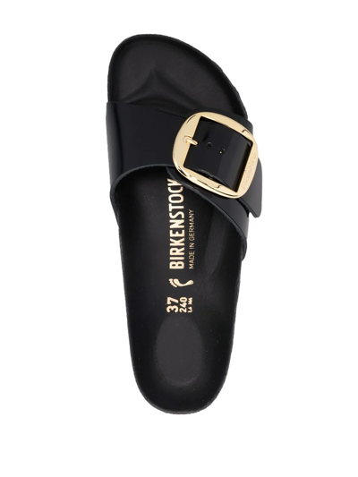 Birkenstock Madrid Slide In Lacquered Leather With Large Buckle In Schwarz