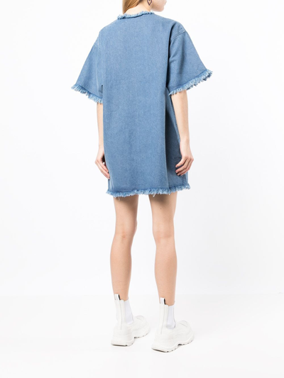 Shop Marques' Almeida Frayed-detail Denim Dress In Blau