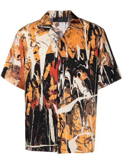 Shop Amiri Paint-splatter Bowling Shirt In Schwarz