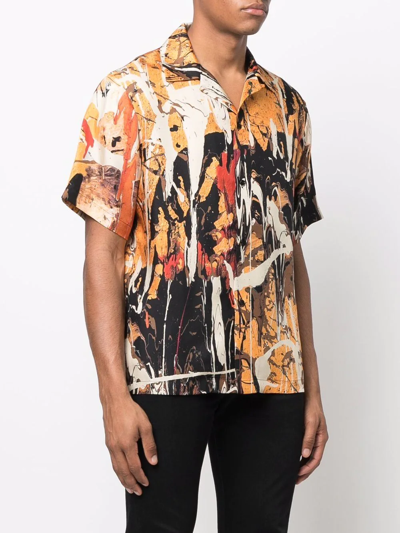 Shop Amiri Paint-splatter Bowling Shirt In Schwarz