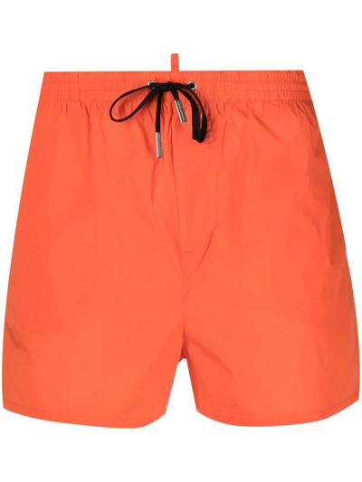 Shop Dsquared2 Icon-print Drawstring Swim Shorts In Orange