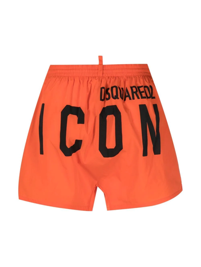 Shop Dsquared2 Icon-print Drawstring Swim Shorts In Orange